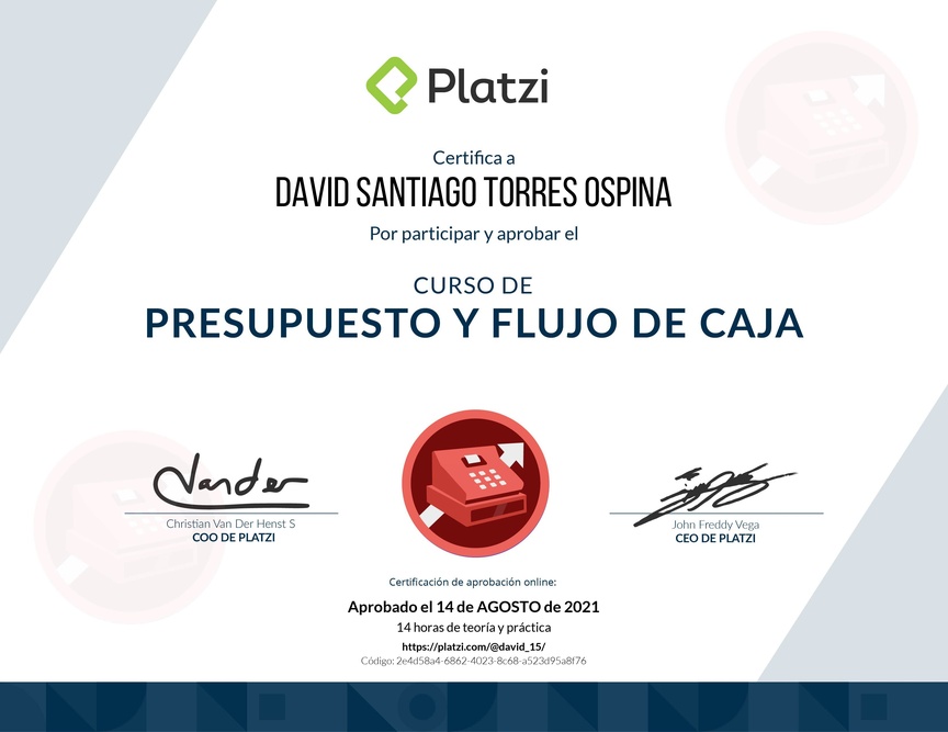 Diploma del Curso de Presupuesto y Flujo de Caja
