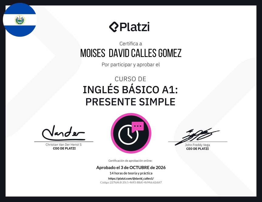 Diploma del Curso de Inglés Básico A1: Presente Simple