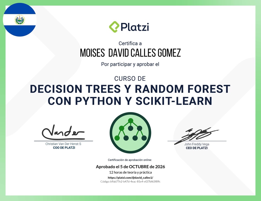 Diploma del Curso de Decision Trees y Random Forest con Python y scikit-learn