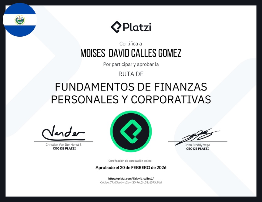 Diploma de la Ruta de Aprendizaje de Fundamentos de Finanzas Personales y Corporativas
