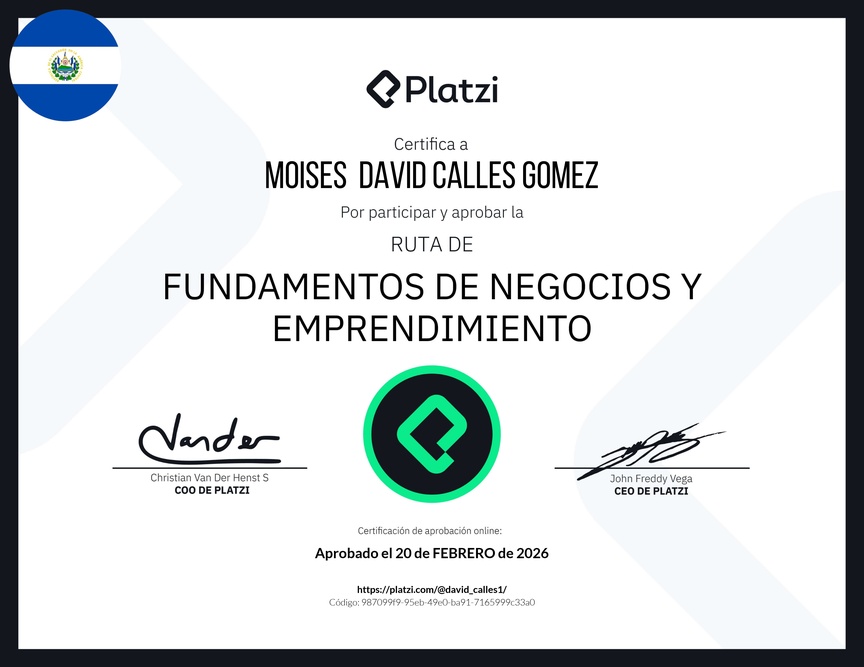 Diploma de la Ruta de Aprendizaje de Fundamentos de Negocios y Emprendimiento