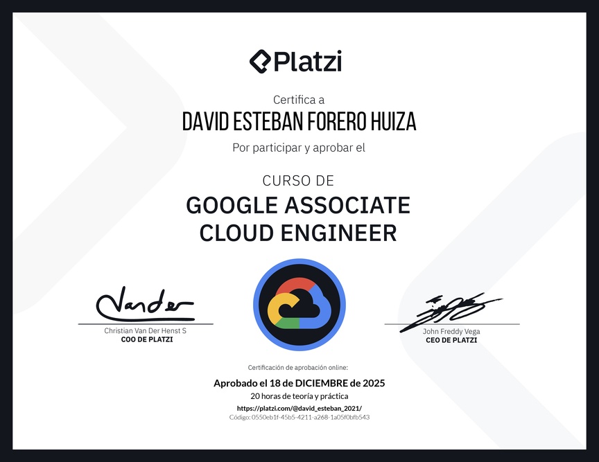 Diploma del Curso de Google Associate Cloud Engineer Certification