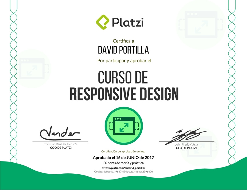 Diploma del Curso de Responsive Design 2016