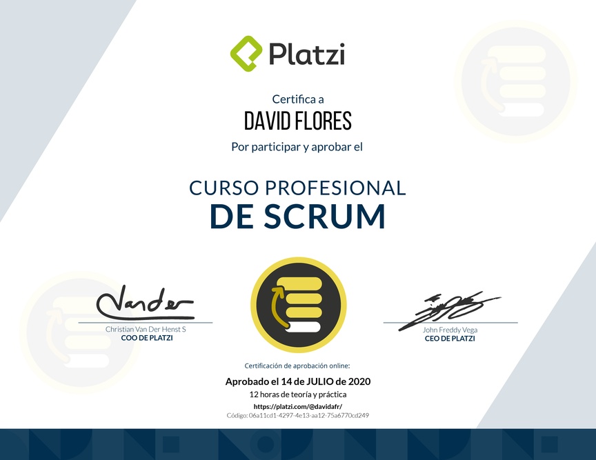Diploma del Curso Profesional de Scrum