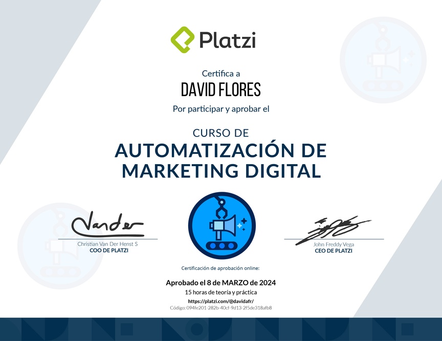 Diploma del Curso de Automatización de Marketing Digital