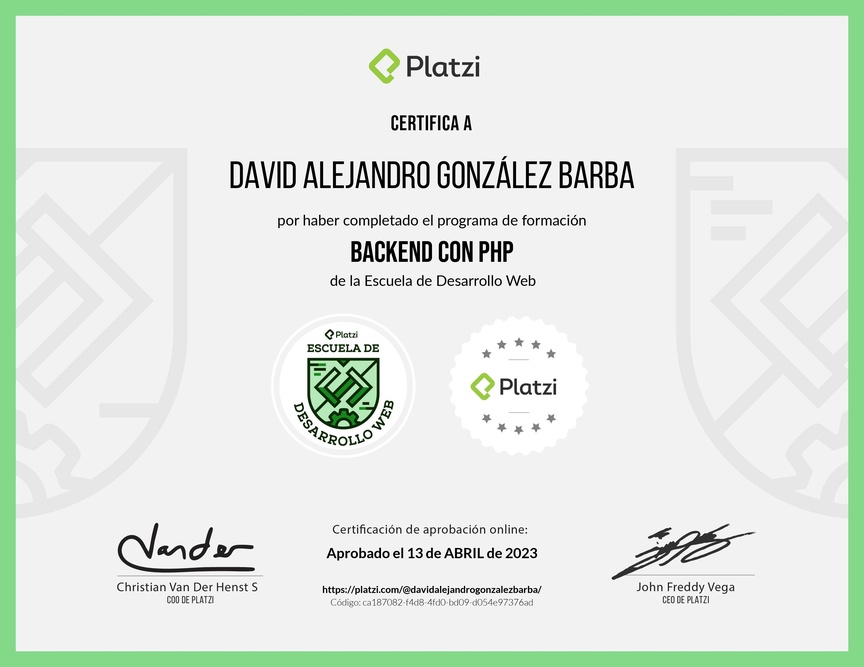 Diploma de la Ruta de Aprendizaje de Backend con PHP