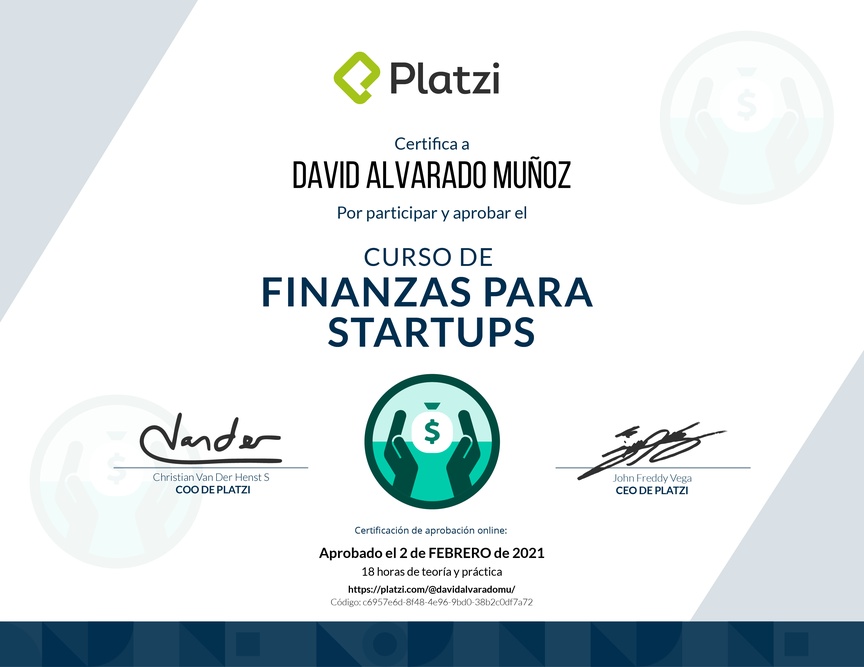 Diploma del Curso de Finanzas para Startups