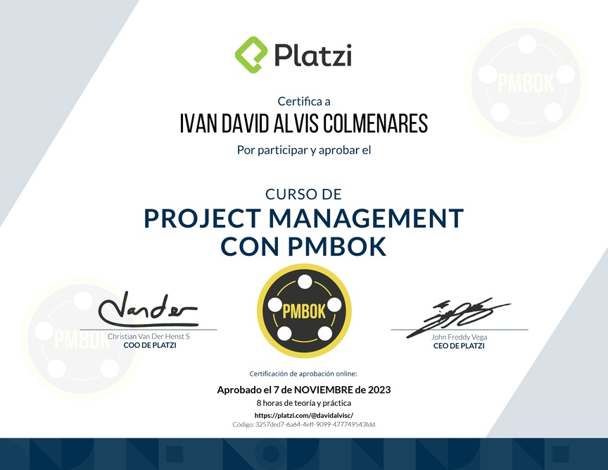 Diploma del Curso de Project Management con PMBOK