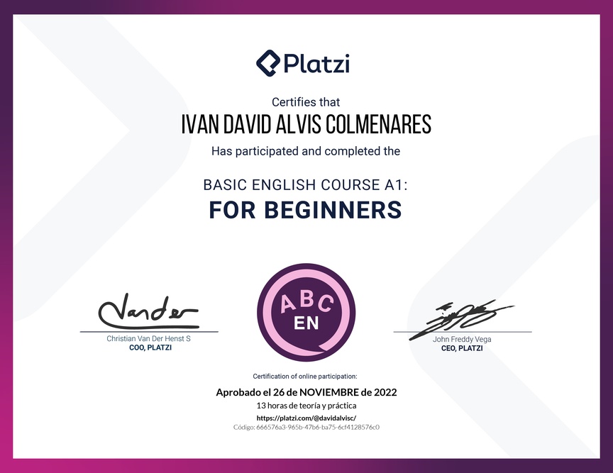Diploma del Curso de Inglés Básico para Principiantes - (2022)