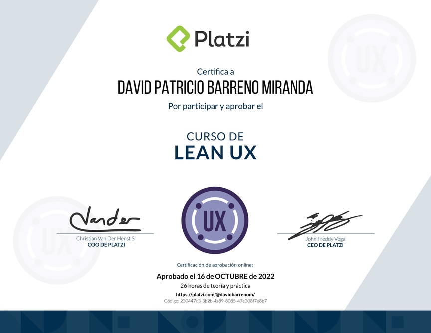 Diploma del Curso de Lean UX Práctico