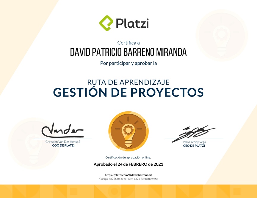 Diploma de la Ruta de Aprendizaje de Planificación y seguimiento de proyectos