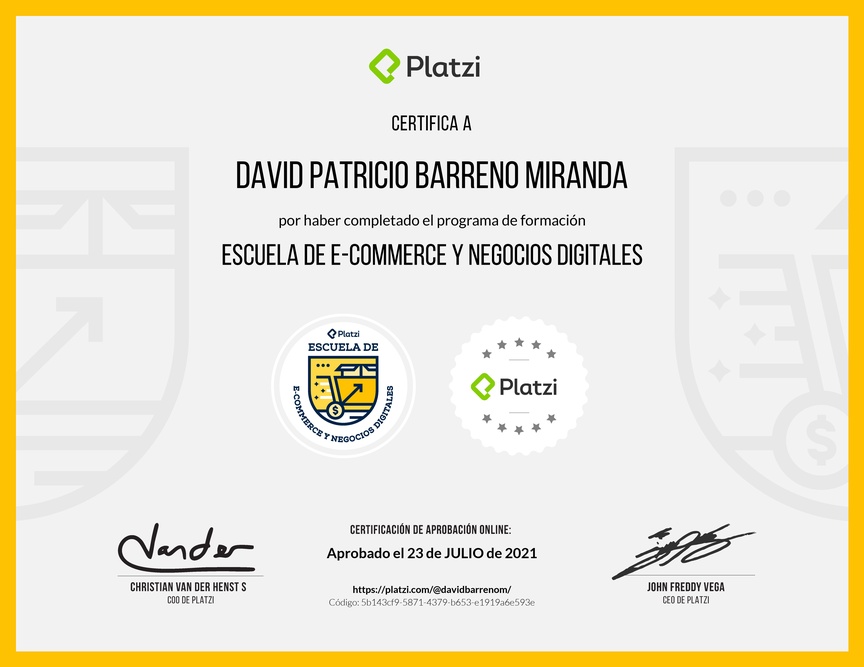 Diploma de la Ruta de Aprendizaje de E-Commerce y Negocios Digitales