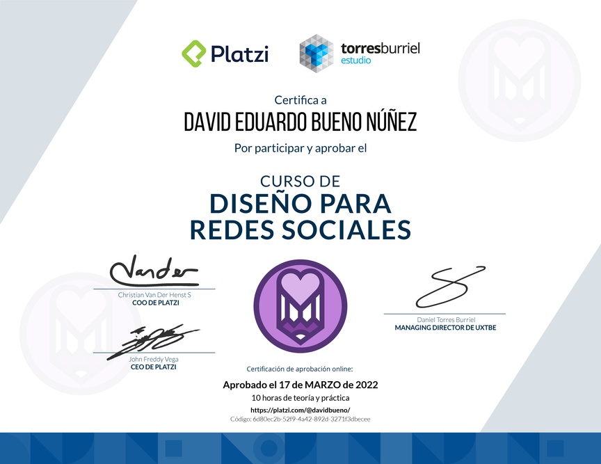 Diploma del Curso de Diseño para Redes Sociales