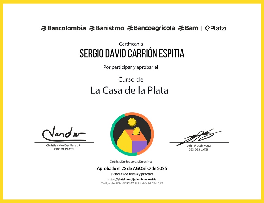 Diploma del Curso La Casa de la Plata Grupo Bancolombia