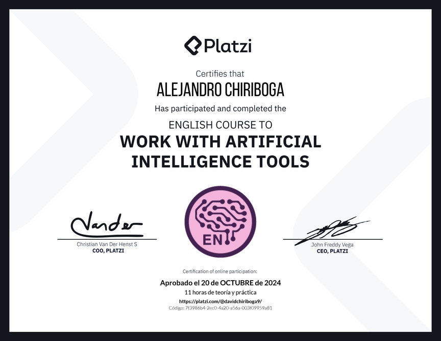 Diploma del Curso de Inglés para el Uso de Inteligencia Artificial