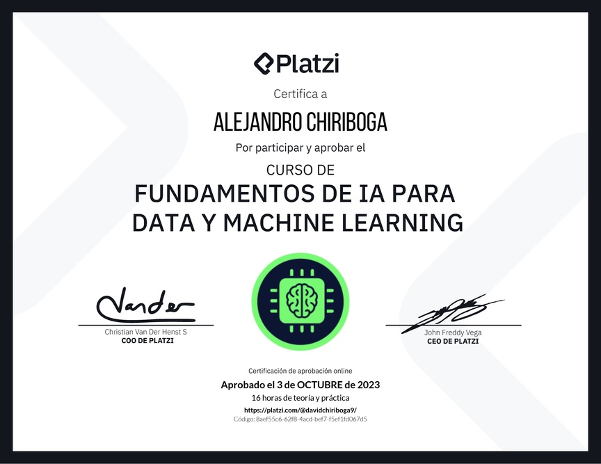 Diploma del Curso de Fundamentos de AI para Data y Machine Learning