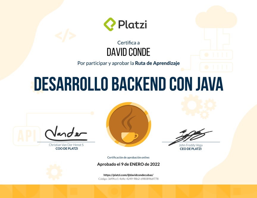 Diploma de la Ruta de Aprendizaje de Desarrollo Backend con Java