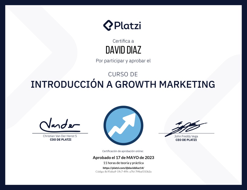 Diploma del Curso de Growth Marketing para Startups: Técnicas y Enfoques -2023