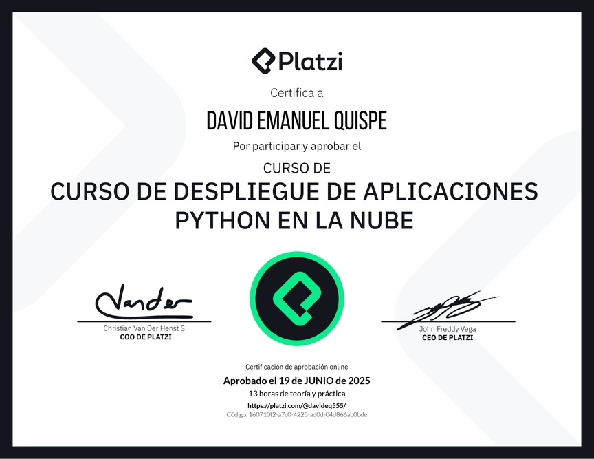 Diploma del Curso de Despliegue de Aplicaciones Python en la Nube