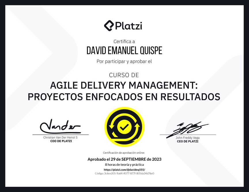 Diploma del Curso de Agile Delivery Management: Proyectos Enfocados en Resultados