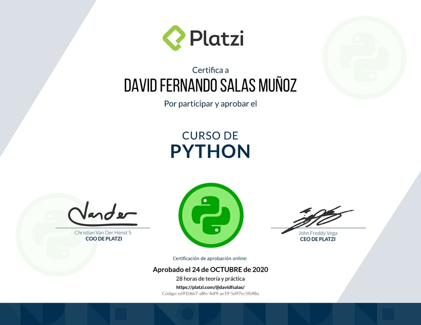 Diploma del Curso de Python 2019
