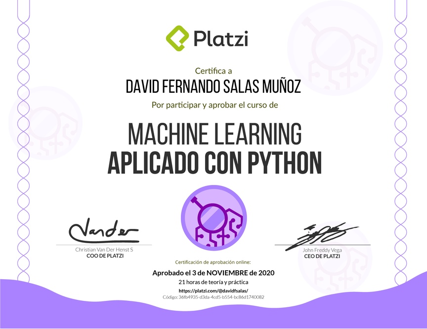 Diploma del Curso de Machine Learning Aplicado con Python