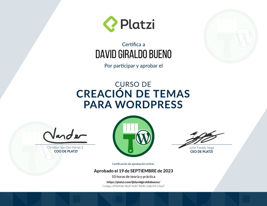 Diploma del Curso de Creación de Temas para WordPress