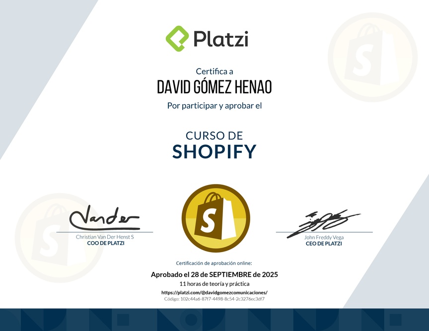Diploma del Curso de Shopify