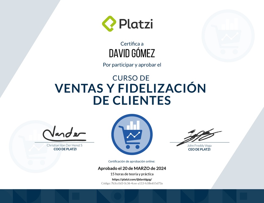 Diploma del Curso de Ventas y Fidelización de Clientes con Buyer Journey
