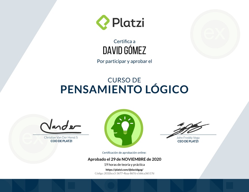 Diploma del Curso de Pensamiento Lógico 2018
