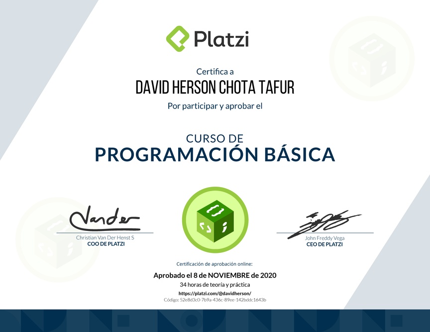 Diploma del Curso Básico de Programación