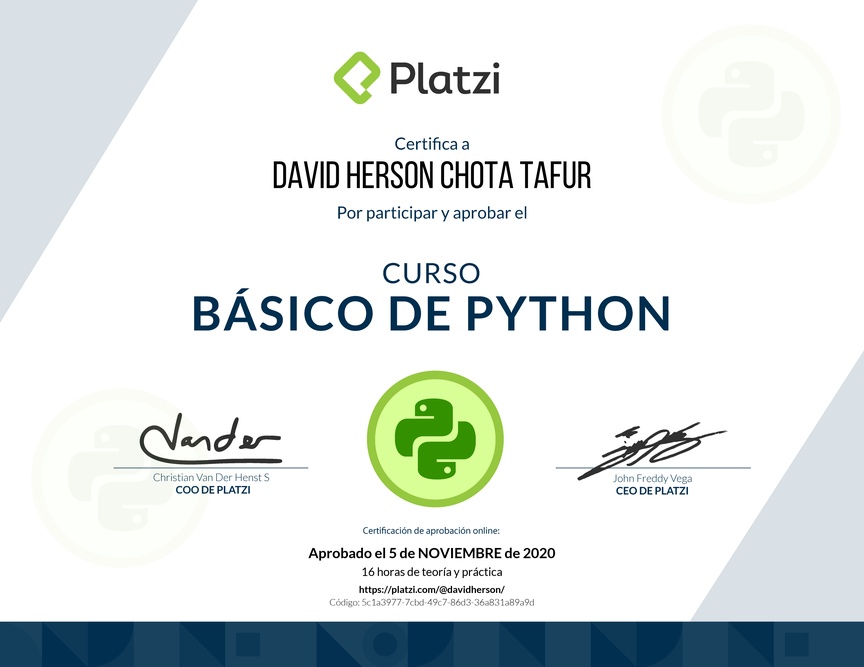 Diploma del Curso Básico de Python