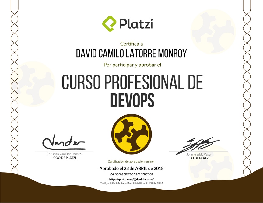 Diploma del Curso Profesional de DevOps 2017