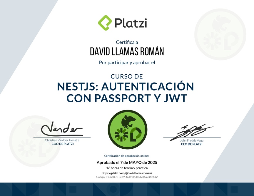 Diploma del Curso de NestJS: Autenticación con Passport y JWT