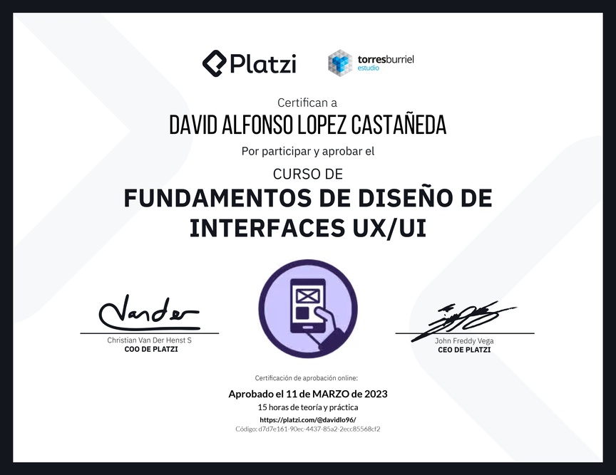 Diploma del Curso de Fundamentos de Diseño de Interfaces UX/UI