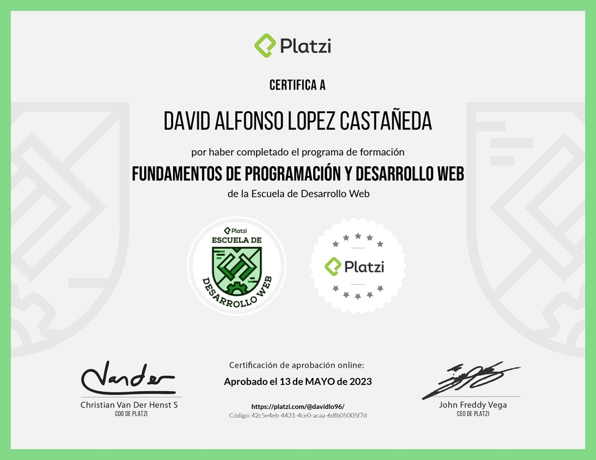 Diploma de la Ruta de Aprendizaje de Fundamentos de Programación y Desarrollo Web