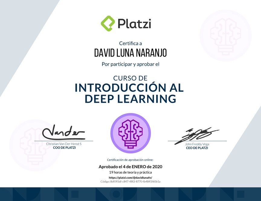Diploma del Curso de Introducción al Deep Learning 2018