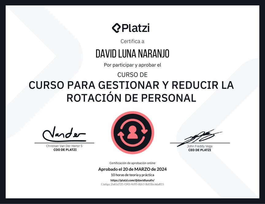 Diploma del Curso para Gestionar y Reducir la Rotación de Personal