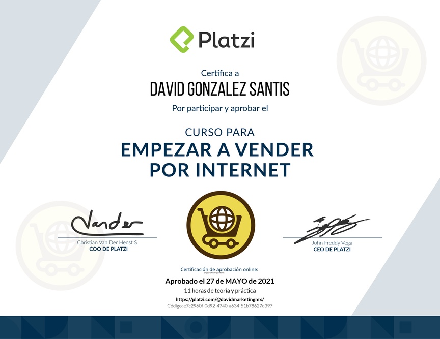 Diploma del Curso para Empezar a Vender por Internet