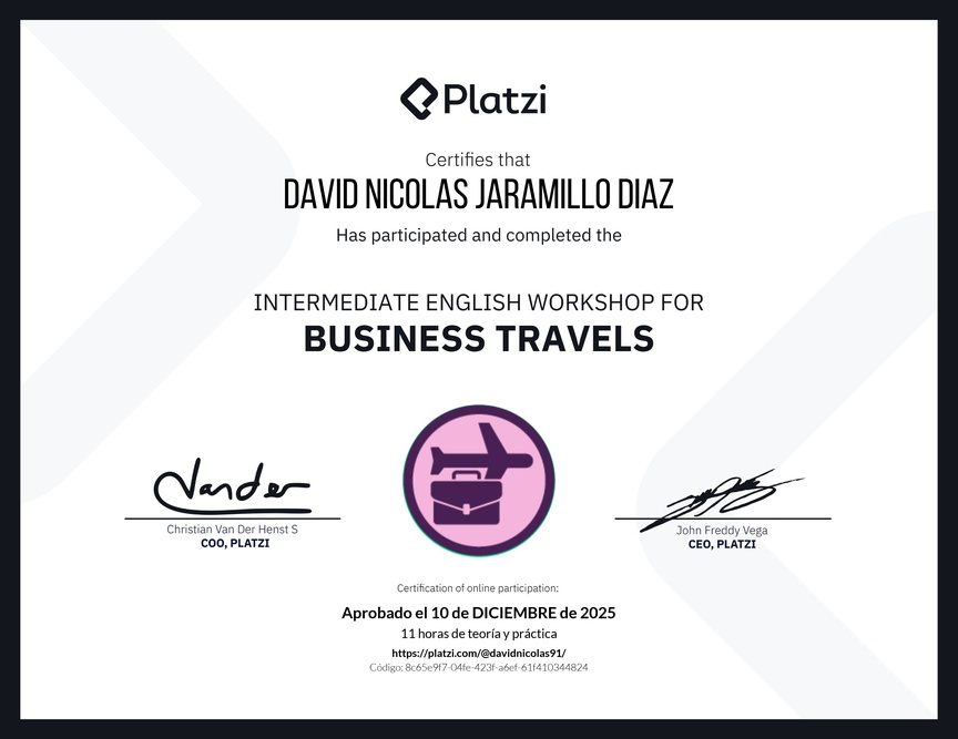 Diploma del Curso de Inglés Práctico para Viajes de Negocios