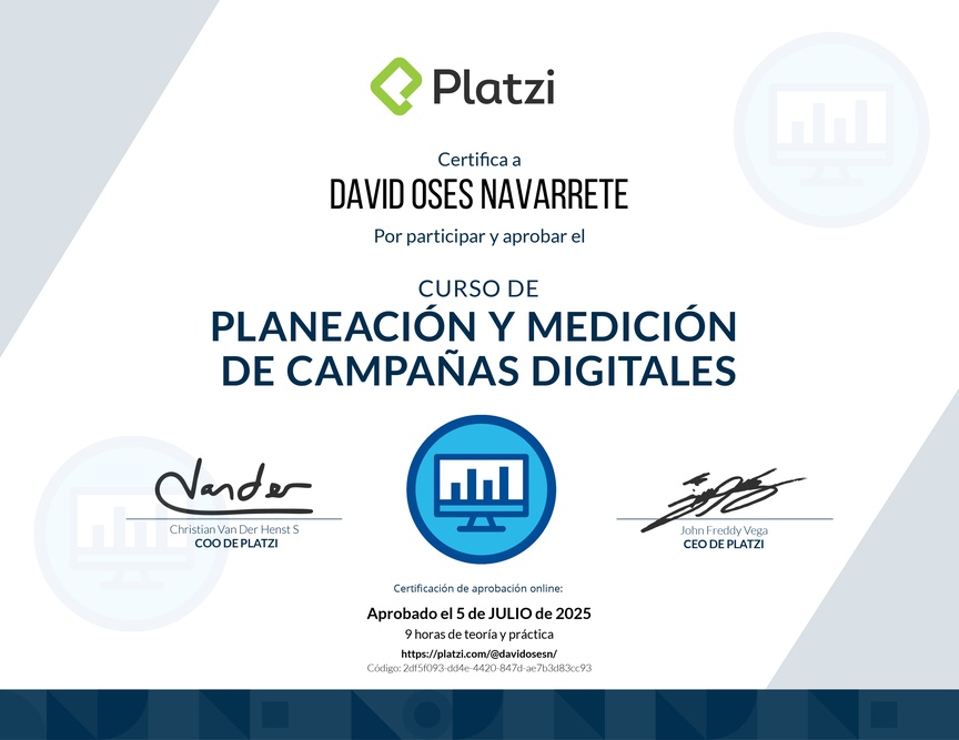 Diploma del Curso de Planeación y Medición de Campañas Digitales