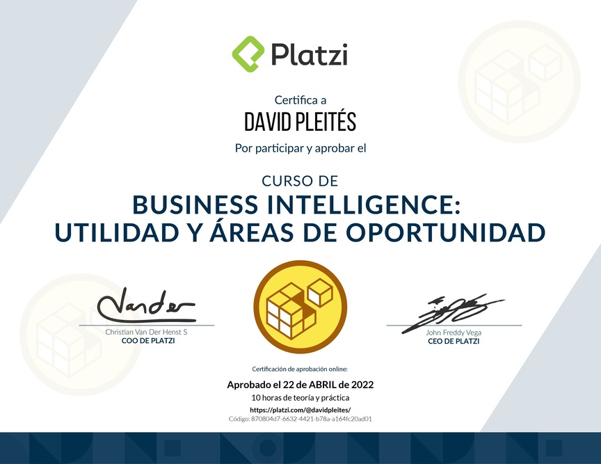 Diploma del Curso de Business Intelligence: Utilidad y Áreas de Oportunidad