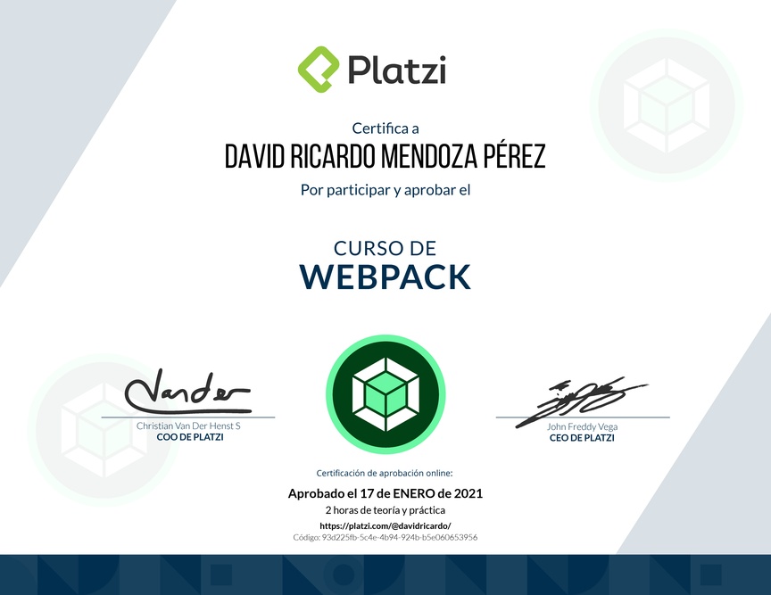 Diploma del Curso de Webpack 2019