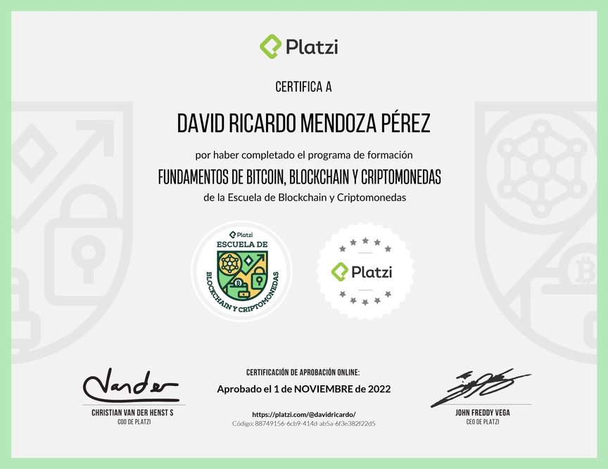 Diploma de la Ruta de Aprendizaje de Fundamentos de Bitcoin, Blockchain y Criptomonedas