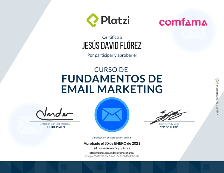 Diploma del Curso de Creación y Gestión de Campañas de E-mail Marketing