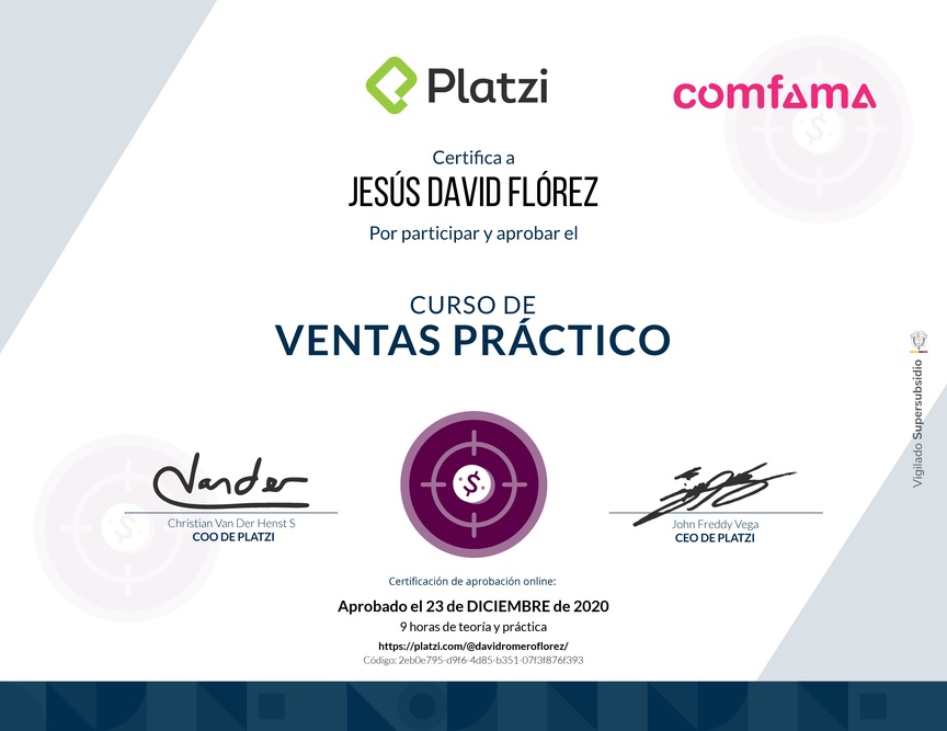 Diploma del Curso de Ventas Práctico: Técnicas para Clasificar y Convertir (2018)