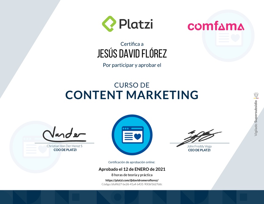Diploma del Curso de Content Marketing