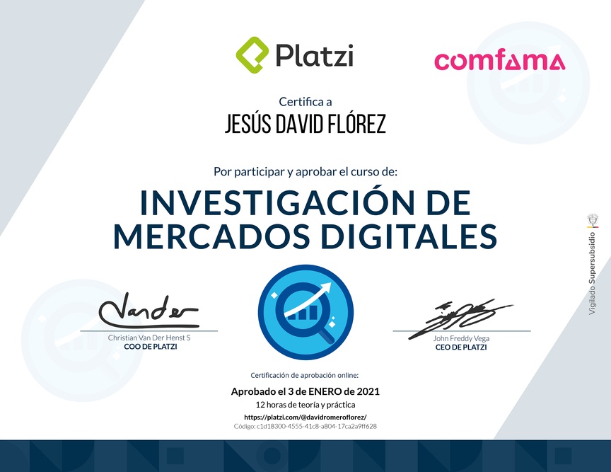 Diploma del Curso de Investigación de Mercados Digitales
