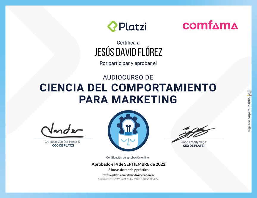Diploma de Audiocurso para Analizar el Comportamiento del Consumidor