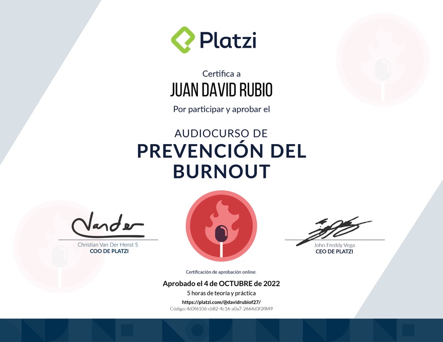 Diploma de Audiocurso de Prevención del Burnout